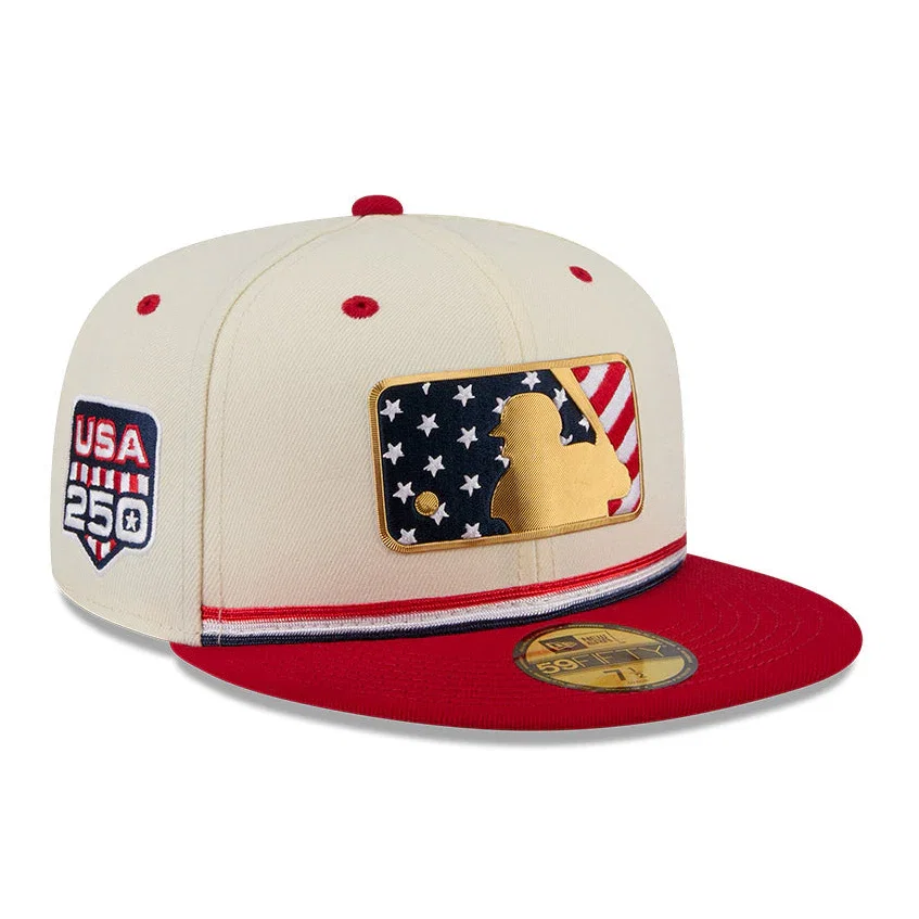 Image of New Era 59Fifty 2026 MLB 4th of July Umpire Logo 250th Anniversary Patch Hat - White, Red