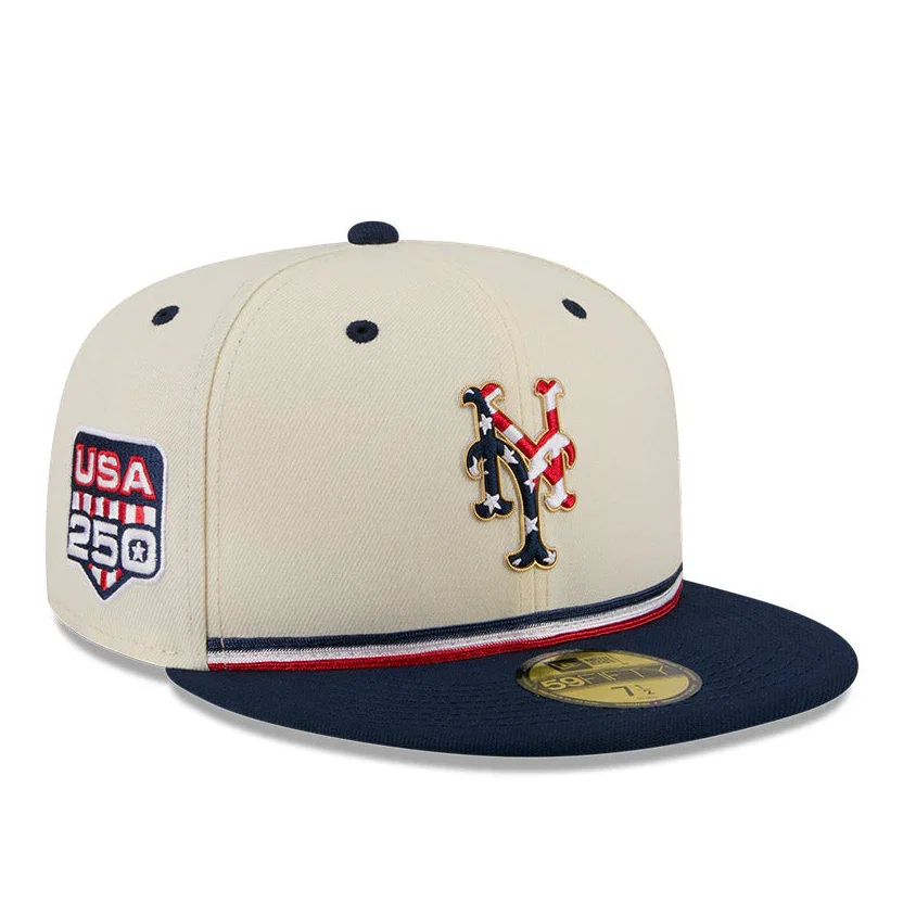 Image of New Era 59Fifty 2026 MLB 4th of July New York Mets 250th Anniversary Patch Hat - White, Royal