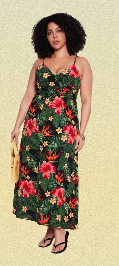 Shop Plus Size Tropical Floral V-Neck Cami Maxi Dress