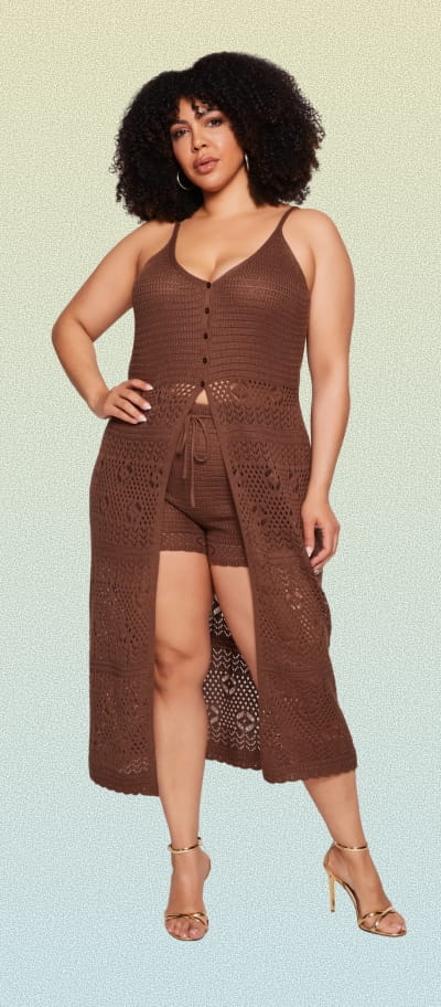 Shop Plus Size Crochet Button Front Maxi Cami with Front Slit