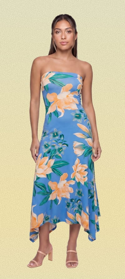 Shop Floral Print Sharkbite Hem Tube Maxi Dress