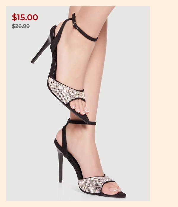 Shop Rhinestone Open Toe Ankle Strap Stiletto Heels