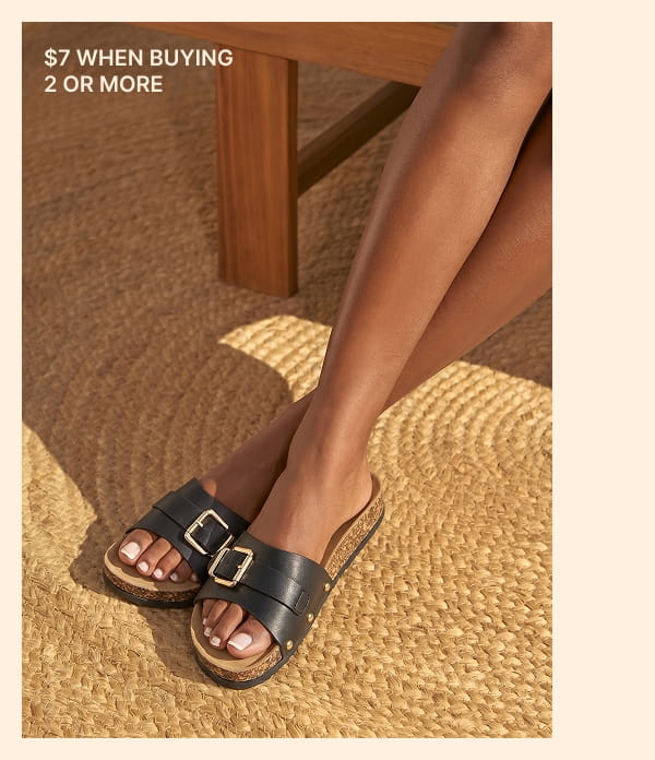 Shop Metallic Buckle Cork Slide Sandals
