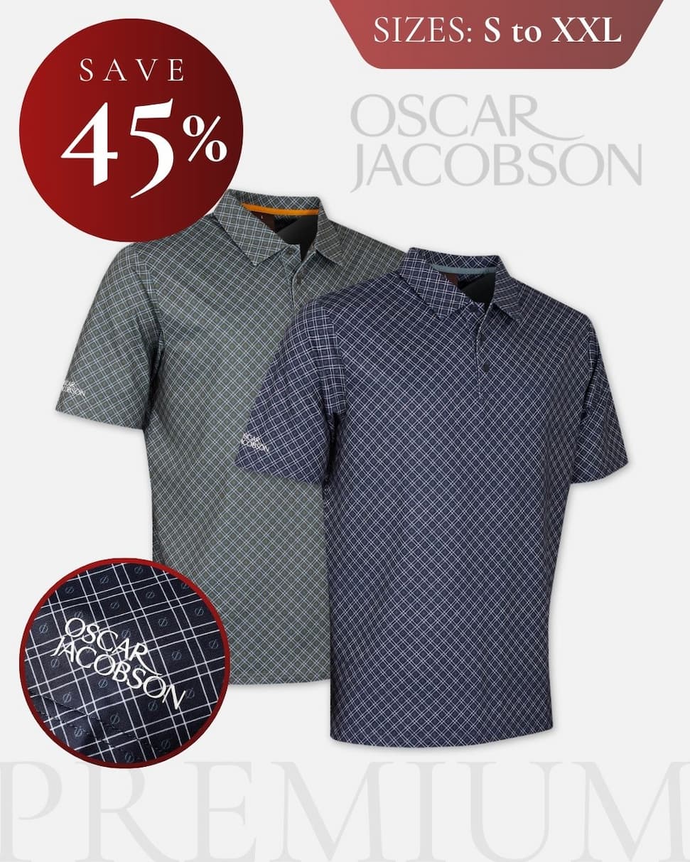 Oscar Jacobson Mens Guildford Lightweight Quick Dry Print Golf Polo Shirt