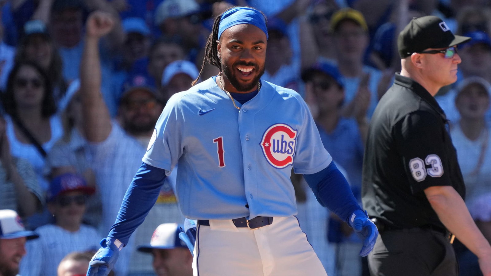 Justin Dean smiles after hitting a triple