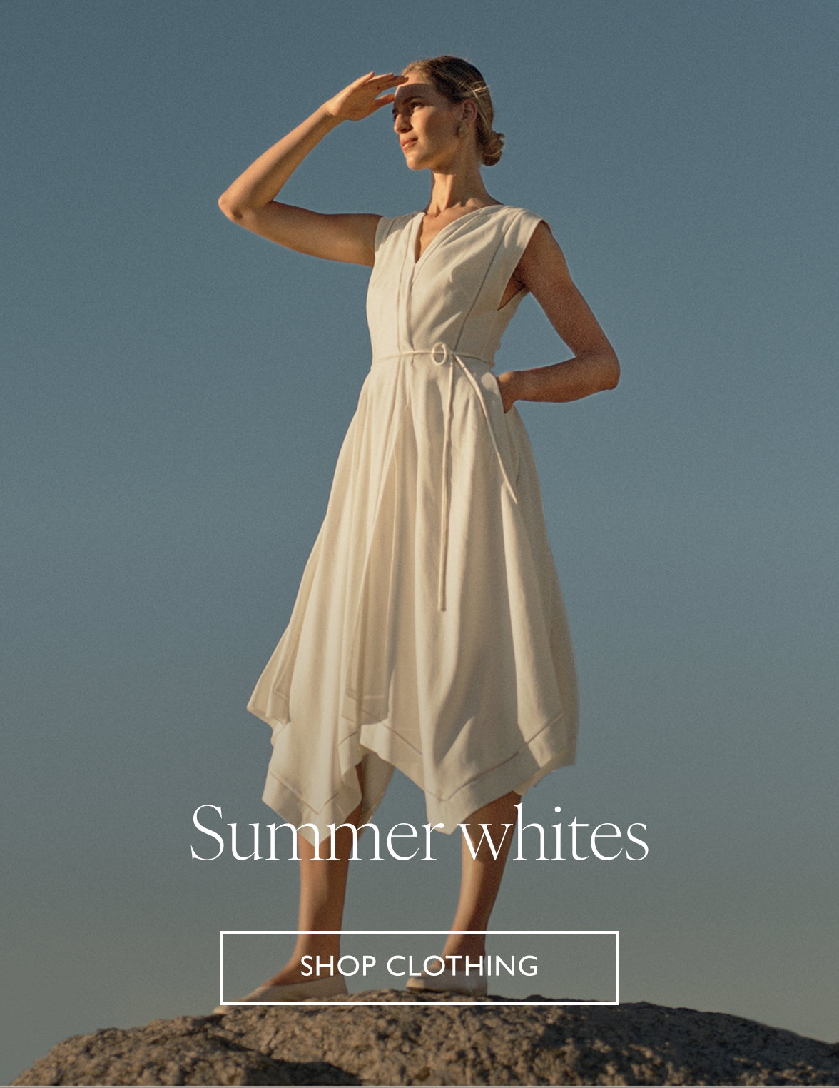 Summer whites. Shop clothing.