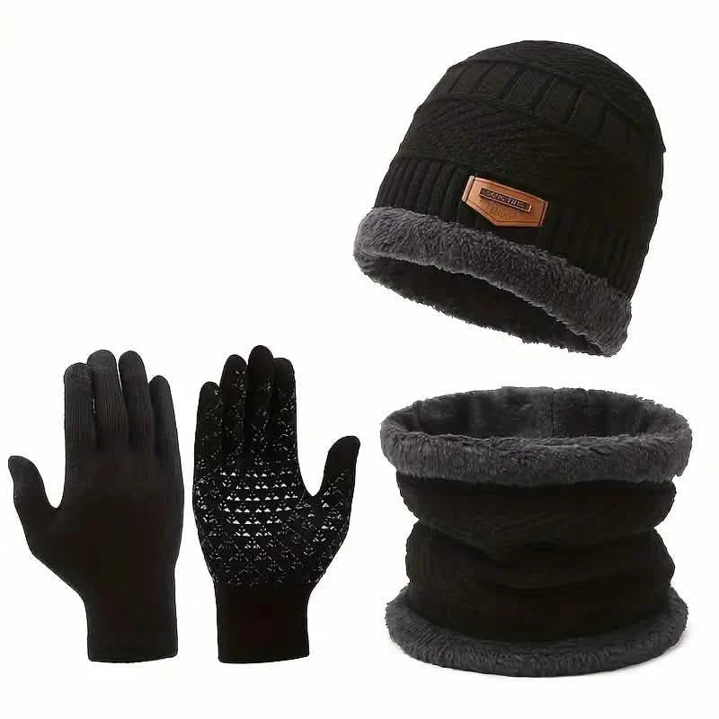 Image of 3-Piece Set: Infinity Scarf Autumn Winter, Thickened Warm Knit Beanie and Touchscreen Gloves Neck Gaiter