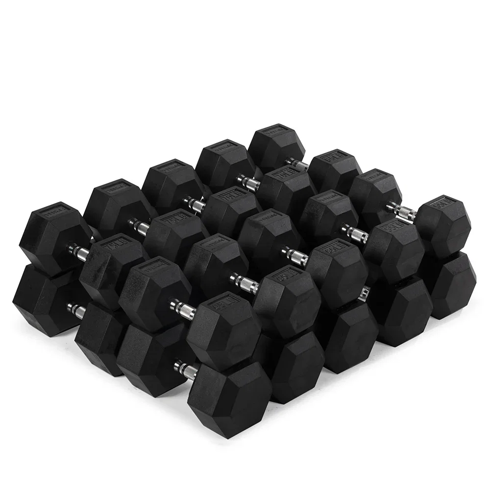 Image of 55 LB - 100 LB Pairs Rubber Hex Dumbbells