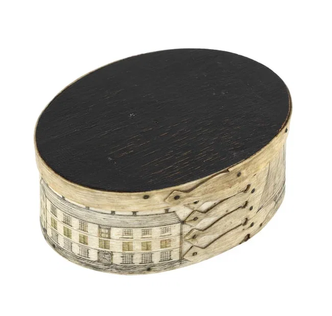 DIMINUTIVE SCRIMSHAW WHALEBONE DITTY BOX Probably New Bedford, Massachusetts, Early 19th Century