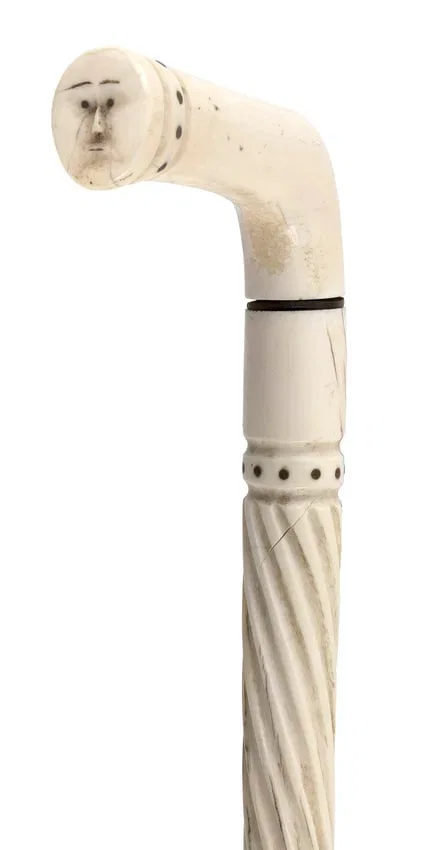 CARVED NARWHAL TUSK WALKING STICK 19th Century Length 34.5