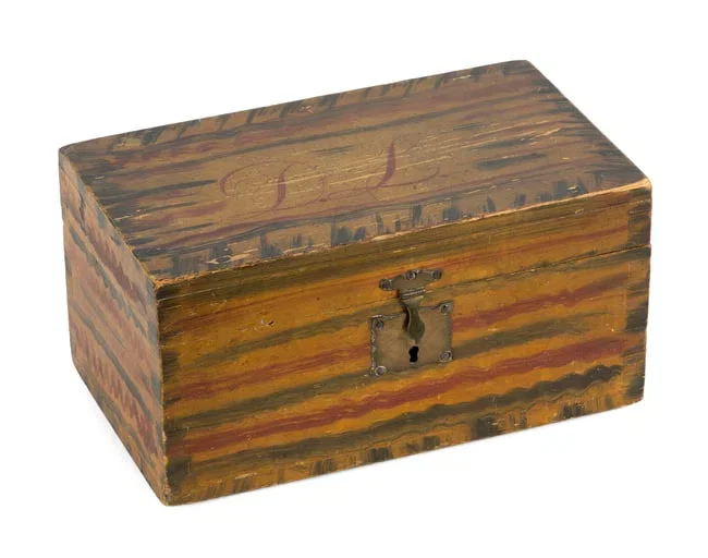 COLORFUL PAINT-DECORATED BOX New England, Circa 1835 Height 6