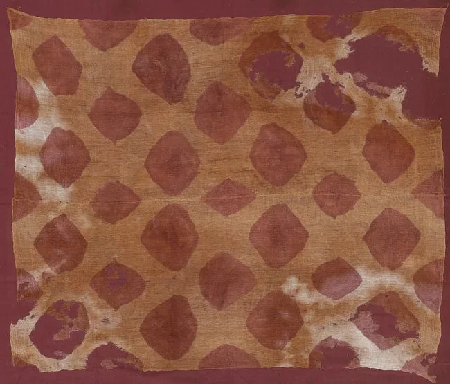 Rare Paracas Culture Shellfish Painted Cotton Panel, ca. 0-200 CE.
