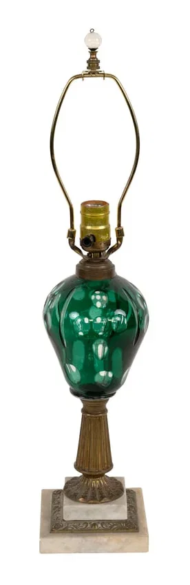 CUT OVERLAY GLASS LAMP 19th Century Height to collar 13.25