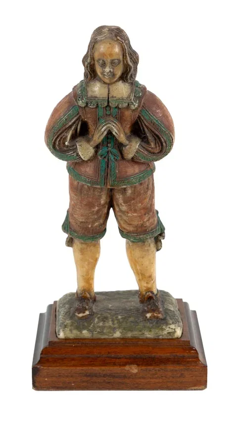 POLYCHROME WAX FIGURINE OF A MAN 19th Century Total height 11