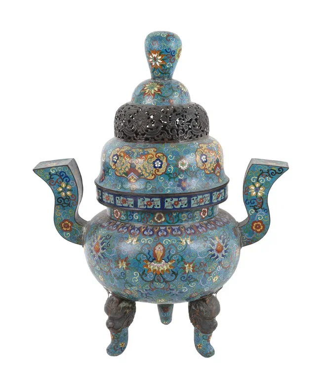 IMPRESSIVE CHINESE CLOISONNE ENAMEL CENSER 19th Century Height 29