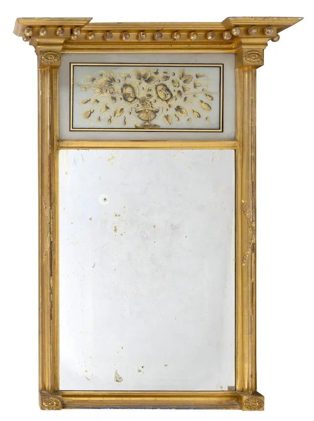 FEDERAL EGLOMISE AND GILTWOOD ARCHITECTURAL MIRROR America, 19th Century Height 42