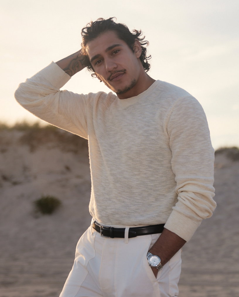 Linen Cotton Roll Neck Sweater