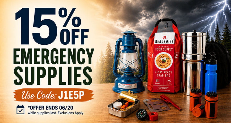 15% off Emergency Supplies Use code: J1E5P