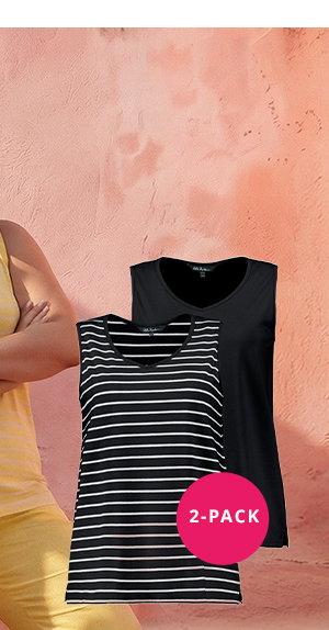 2 Pack of V-Neck Cotton Knit Tanks - Stripe, Solid