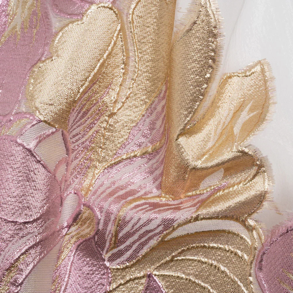 Image of Metallic Pink, Gold and White Fantastic Flowers Luxury Burnout Brocade