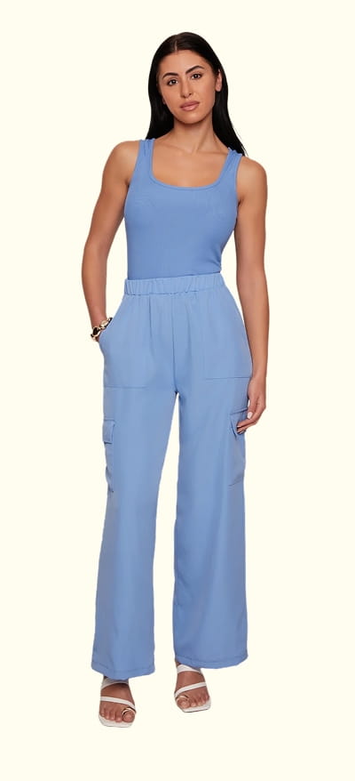 Shop Sleeveless Elastic Waist Jumpsuit with Cargo Pockets
