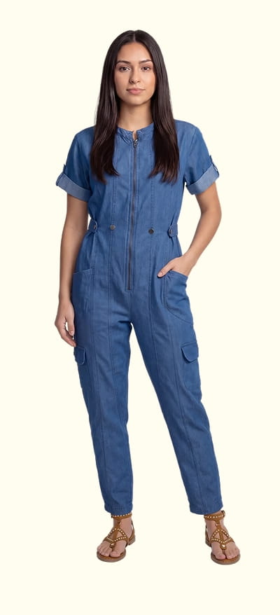 Shop Tab Sleeve Zip Front Cargo Pocket Jumpsuit