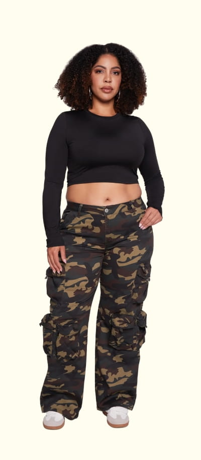 Shop Plus Size Camouflage Print Wide Leg Cargo Pants