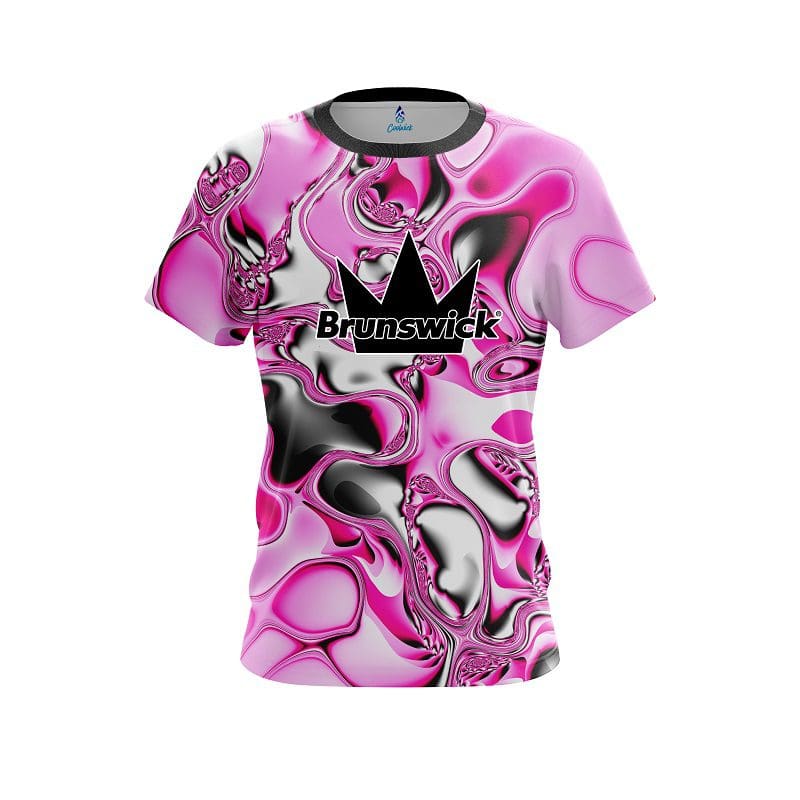 Image of Brunswick Pink And White Liquid Canvas CoolWick Bowling Jersey