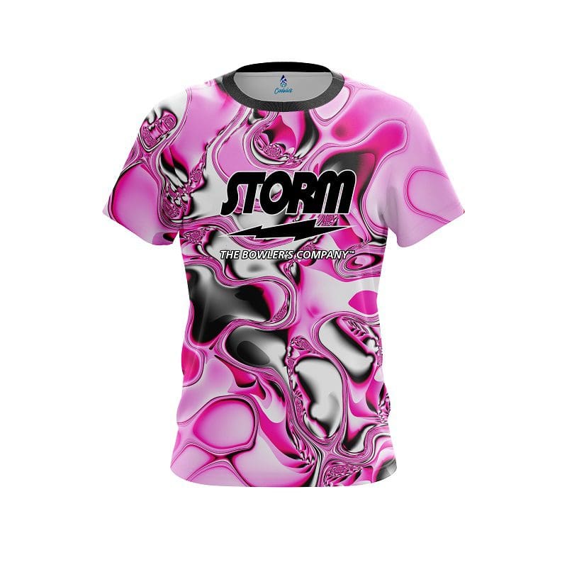 Image of Storm pink And White Liquid Canvas CoolWick Bowling Jersey