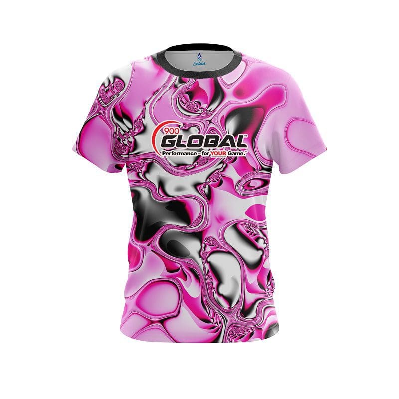 Image of 900 Global Pink And White Liquid Canvas CoolWick Bowling Jersey