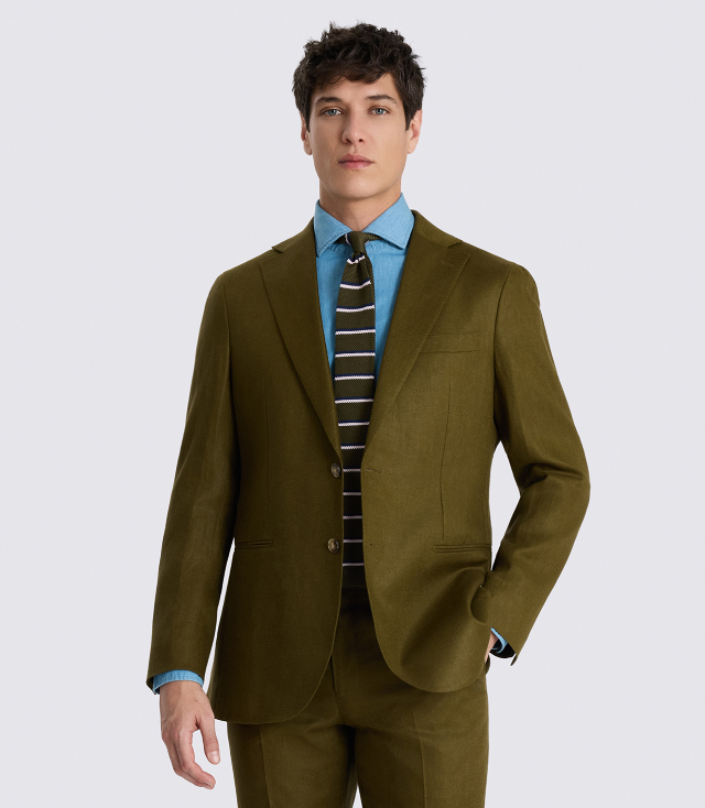 Tailored Fit Olive Linen Suit