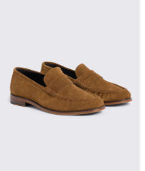 Italian Suede Tobacco Ruched Loafers