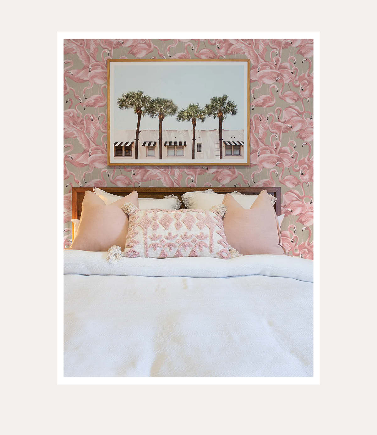 Image of Tempaper's Flamingos wallpaper with text box below. "What makes the trend feel fresh is how conversational and collected it has become." 
