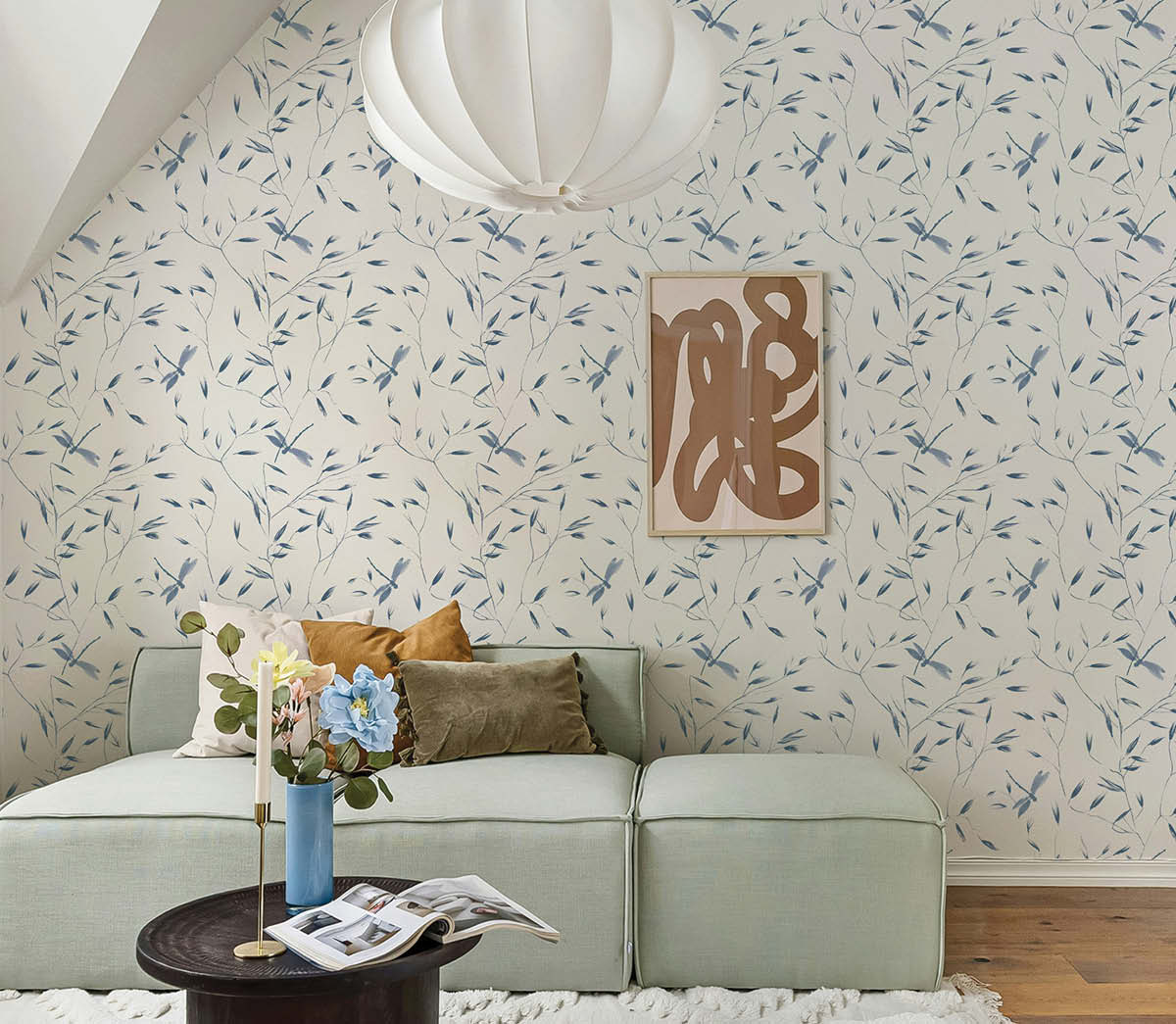 Image of Tempaper's Dragonfly wallpaper in white and blue