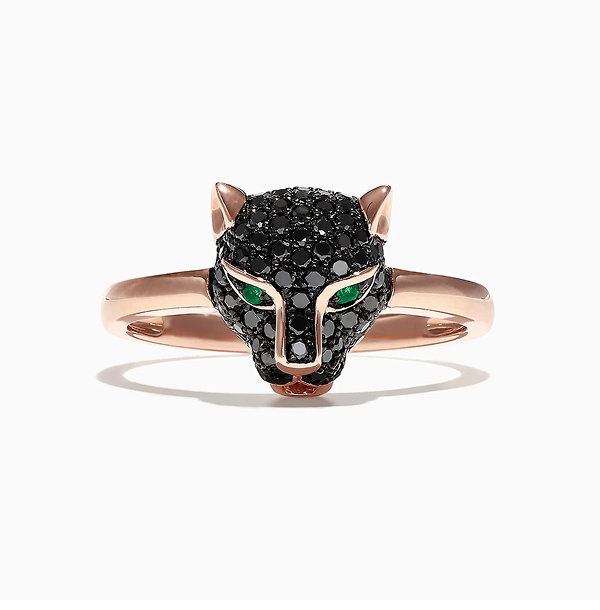 Signature 14K Rose Gold Black Diamond & Emerald Mini Ring, 0.46 TCW