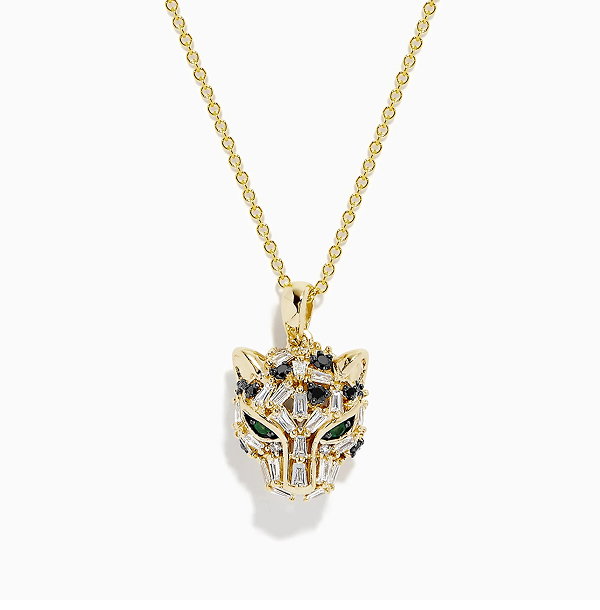 Signature 14K Yellow Gold Black and White Diamond Panther Pendant