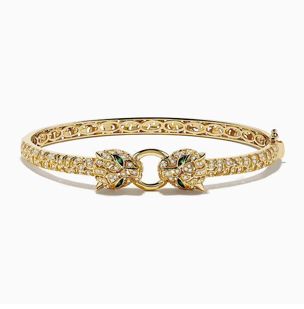 Signature 14K Yellow Gold Emerald and Diamond Panther Bangle