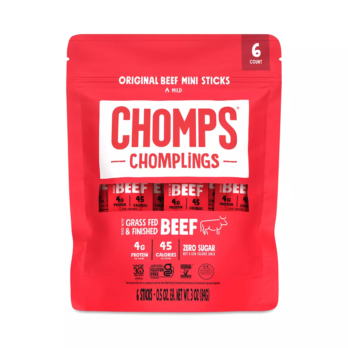 Chomps Mini Grass-Fed Beef Chomplings, Original