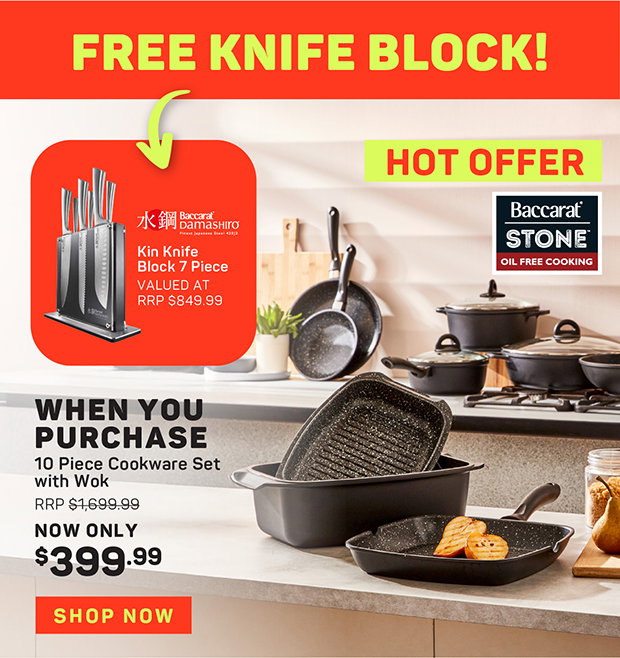 Free Baccarat Kin Knife Block 7 Piece When You Purchase Baccarat STONE 10 Piece Cookware Set