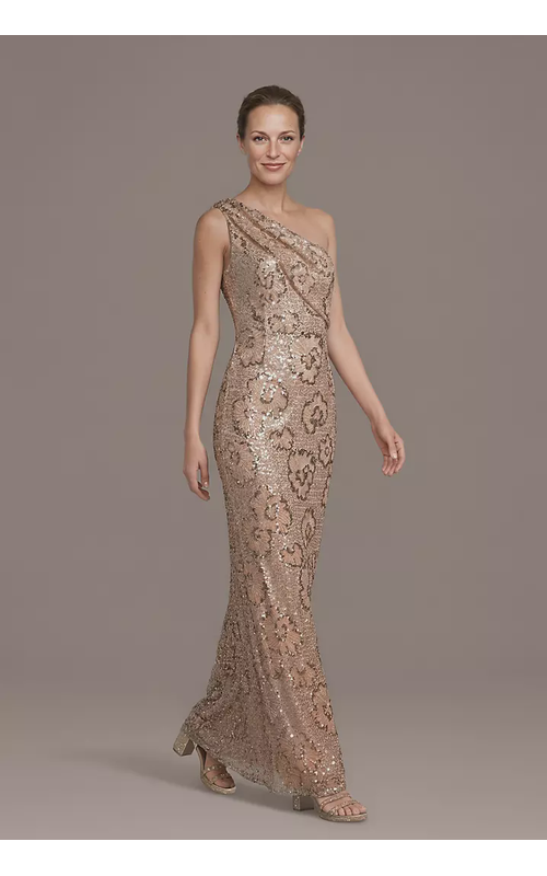 One-Shoulder Floral Sequin Sheath Dress