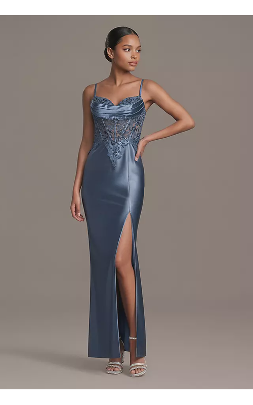 Sculpting Satin Illusion Applique Sheath Dress