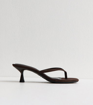 Dark Brown Faux Suede Toe Post Mule Sandals