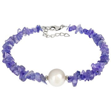 Blue Tanzanite Chip Rhodium Over Silver Bracelet