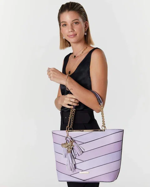 Image of Purple Makayla Panelled Tote Bag