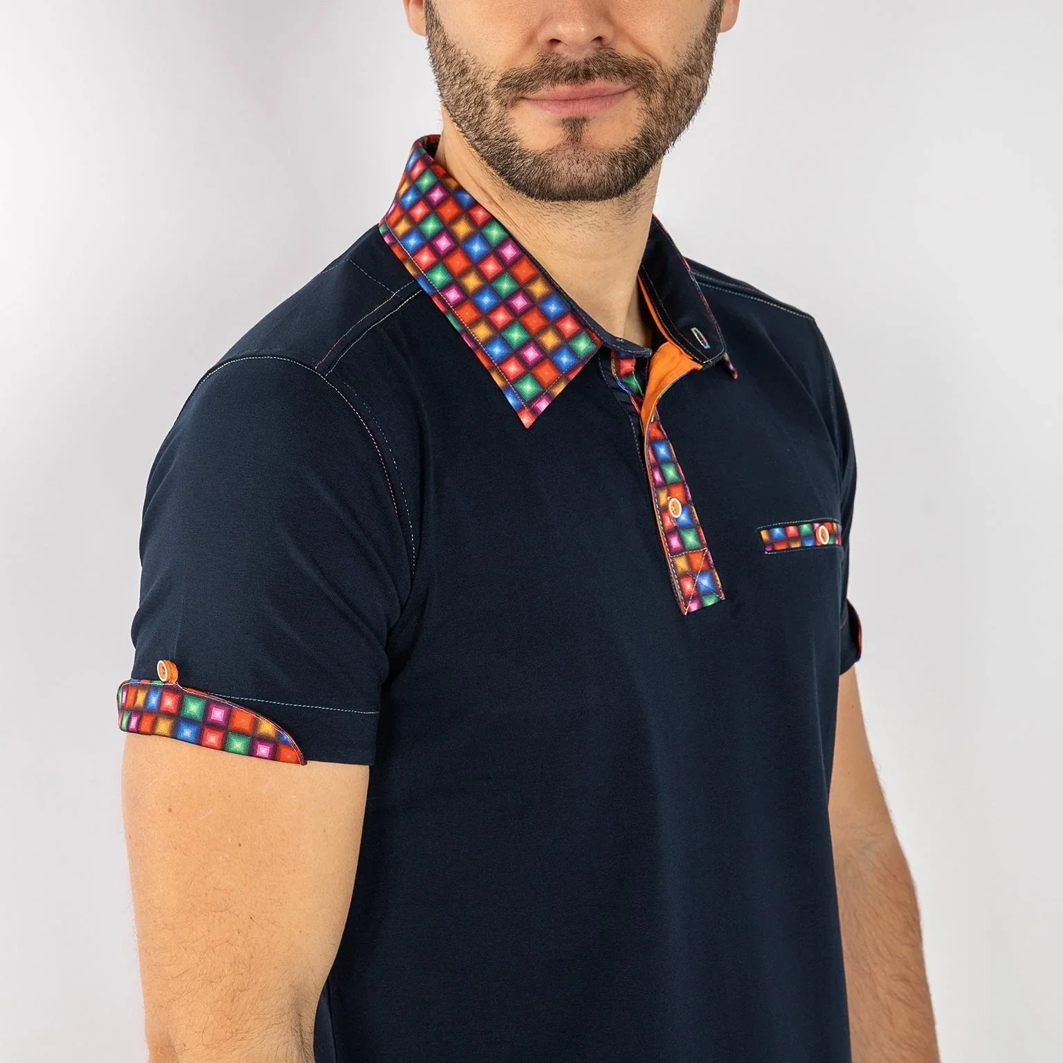 Image of SIGNATURE POLO SHIRT WITH SQUARES INSERT
