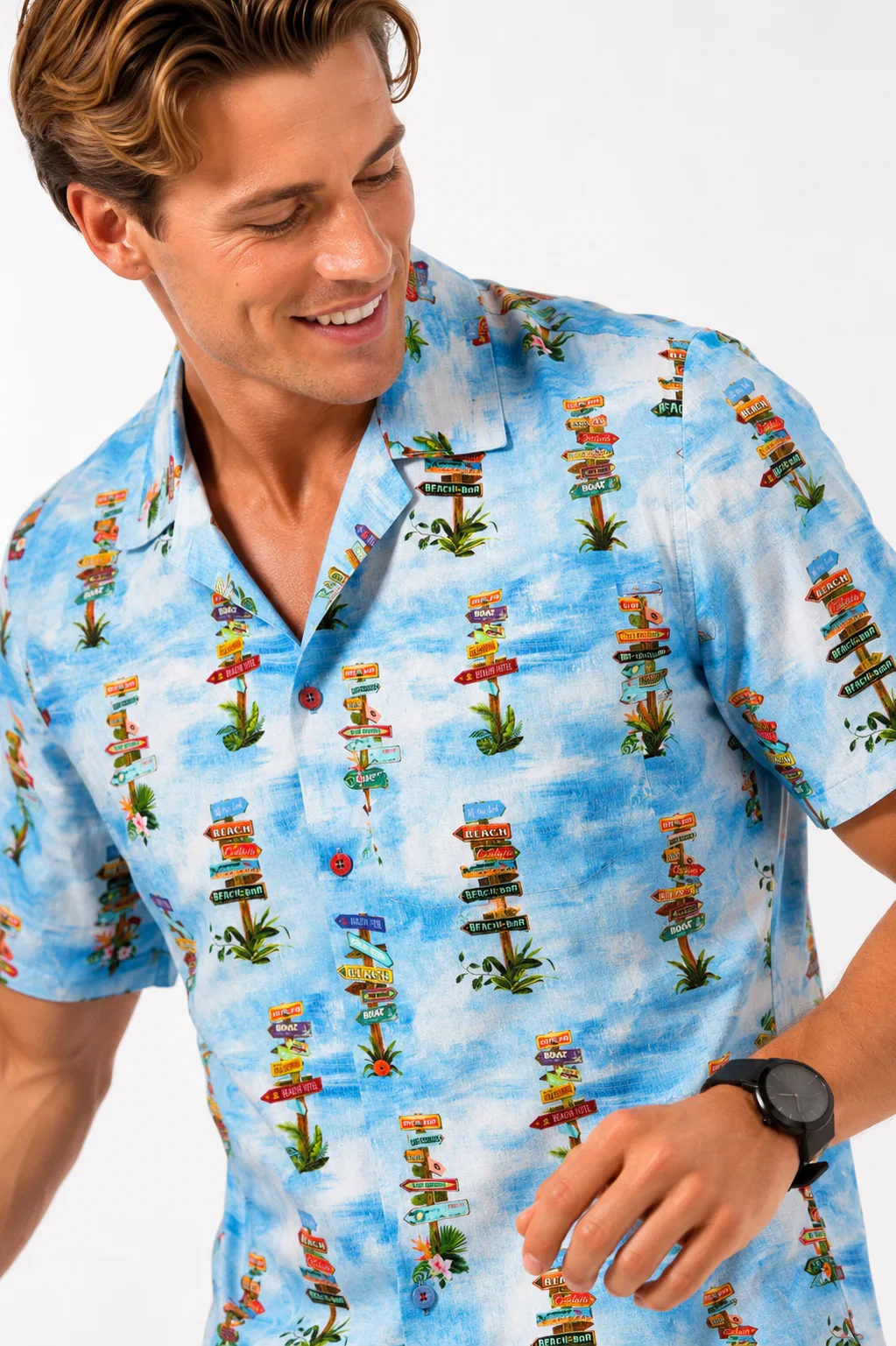 Image of TIE DYE BEACH SIGNS HAWAIIAN SHIRT