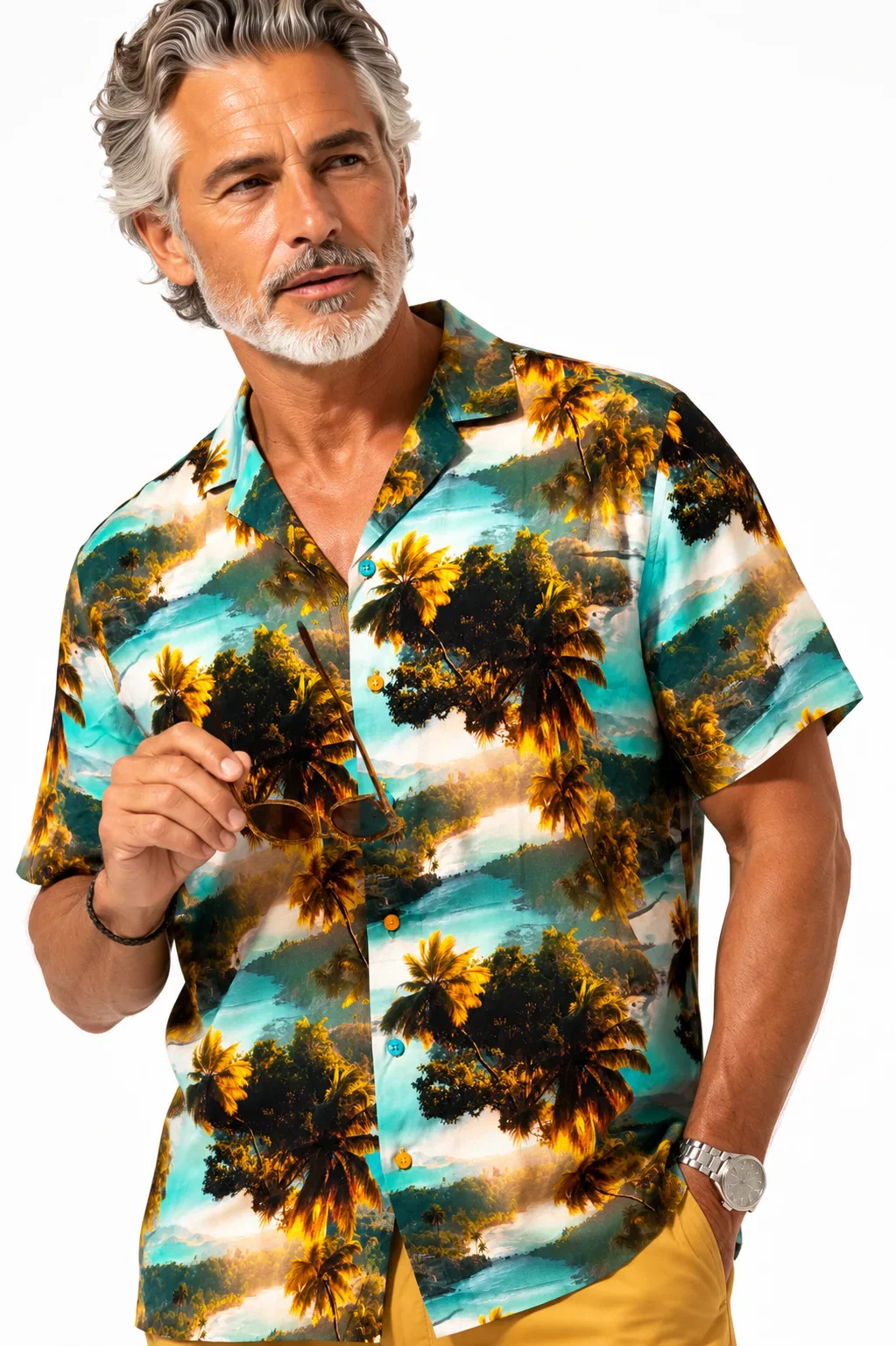 Image of THE GOLDEN PALM TREES HAWAIIAN SHIRT
