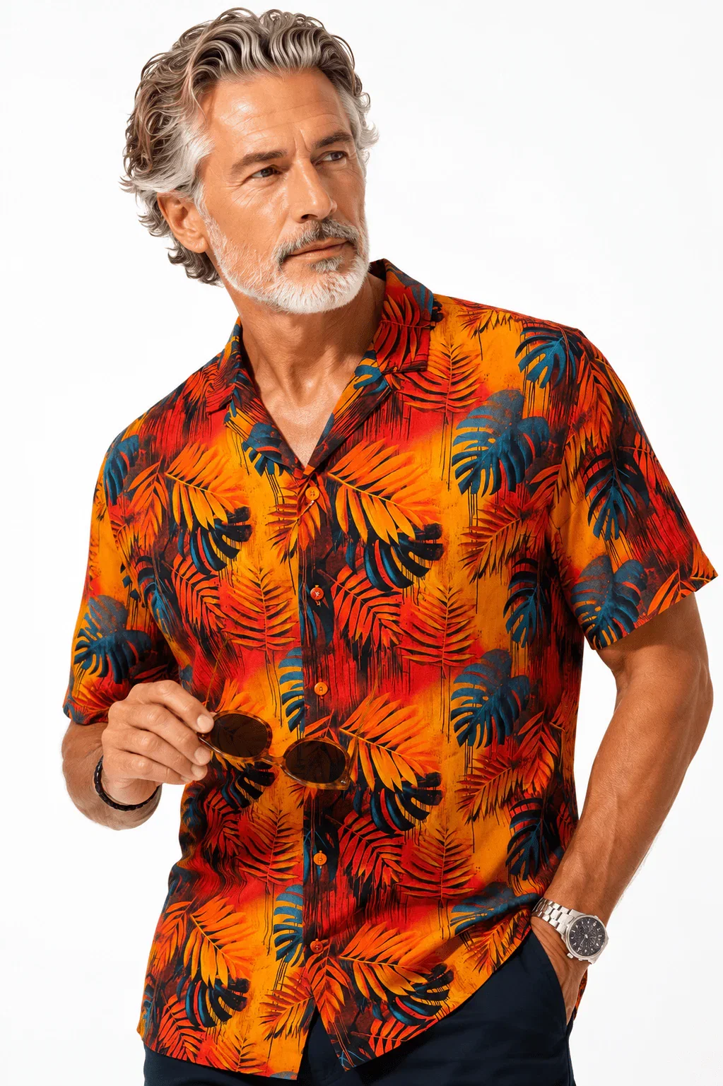 Image of THE MIDNIGHT TROPICAL LEAVES HAWAIIAN SHIRT