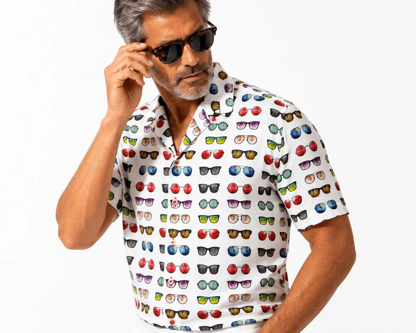Image of SUNGLASSES PATTERNED HAWAIIAN SHORT SLEEVE SHIRT
