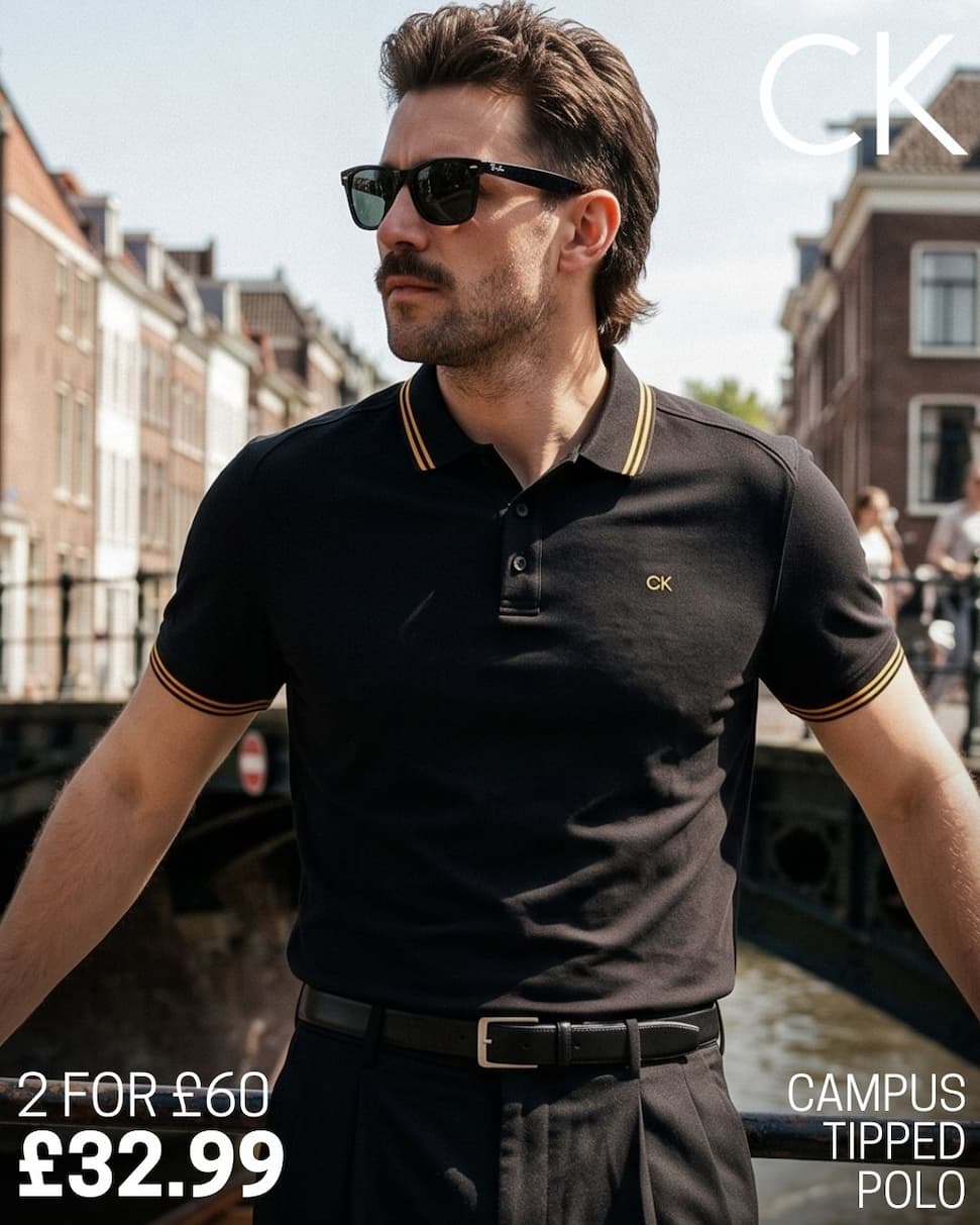 Calvin Klein Mens Campus Tipped Lightweight Golf Polo Shirt